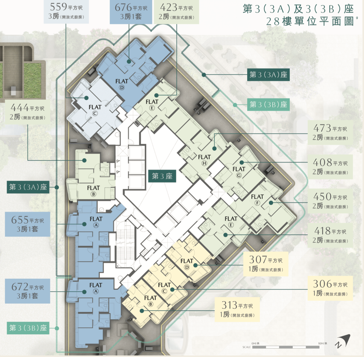 叡璟第 3(3A)及 3(3B)座 28 樓單位平面圖